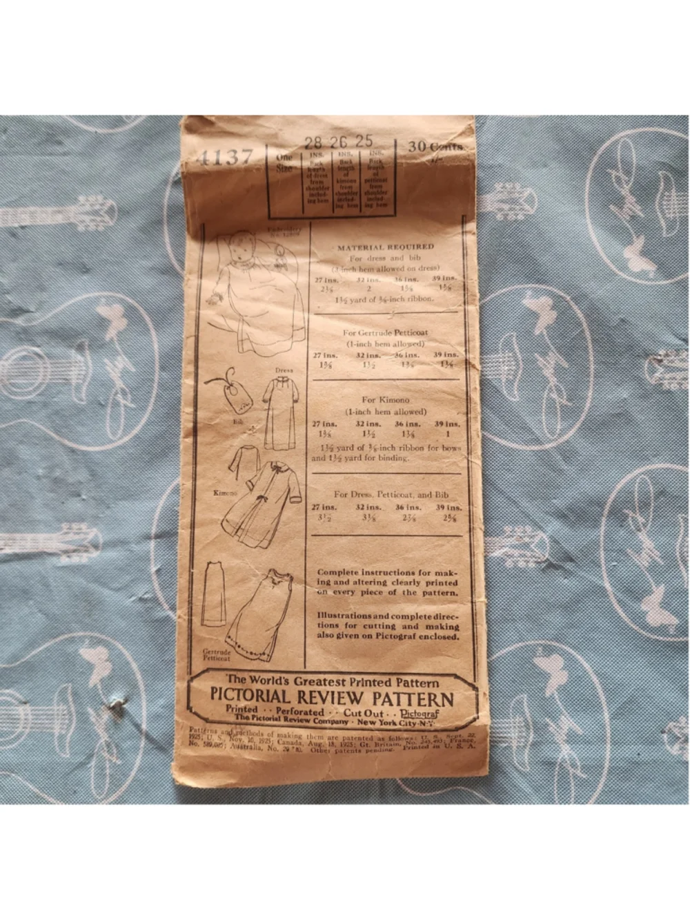 Antique 1925 Pictorial Review Pattern 4137 Baby Dress Kimono Petticoat Pictograf
